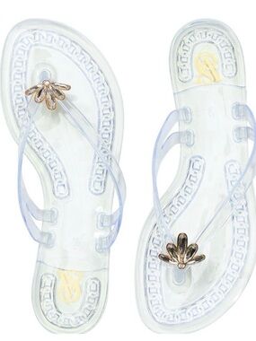 Victoria’s Secret Clear Jelly Sandals Gold Charm Size 10 NWOT Summer Beach Luxe